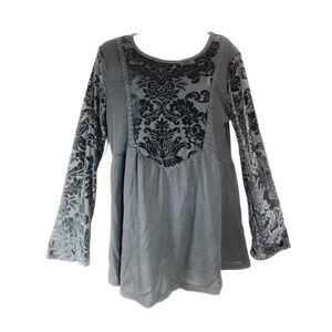 Woman's Black Baby Doll Tunic Top Sz. S-M Burn out Bell Sleeves Witchy